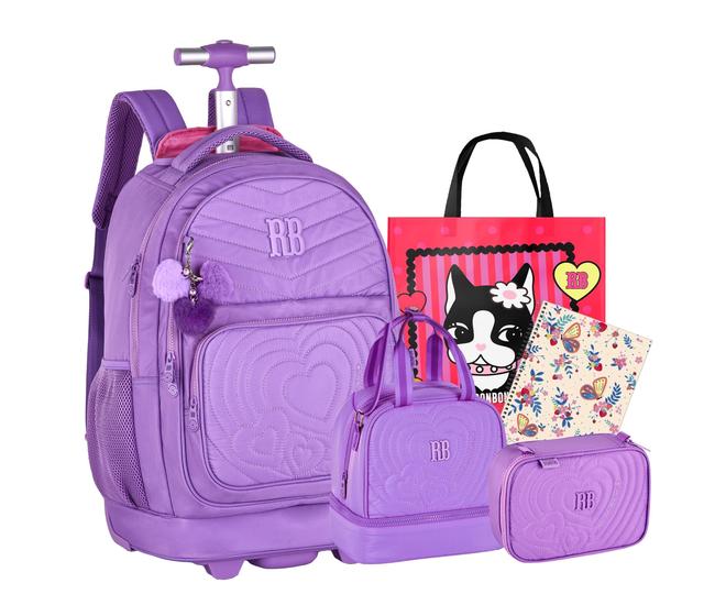 Imagem de Mochila de Carrinho Soft Matelassê Rebecca Bonbon Juvenil Escolar com Lancheira e Estojo