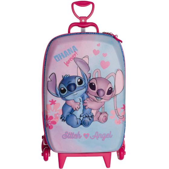 Imagem de Mochila De Carrinho Stitch e Angel Infantil 3d Impermeável