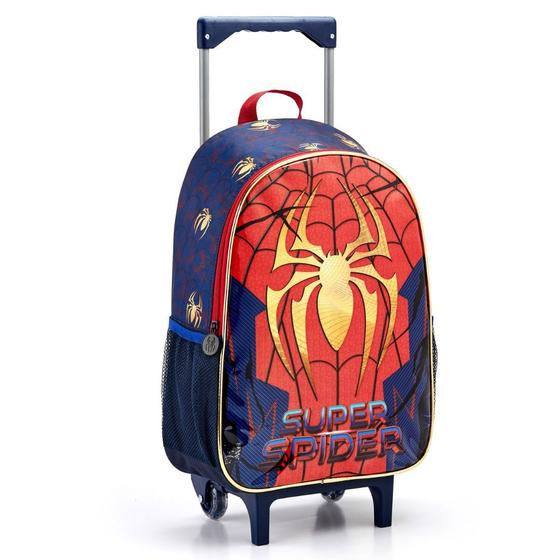 Imagem de Mochila de Carrinho Super Spider Aranha Dourada Infantil Mala Bolsa Escolar Masculino Meninos Seanite