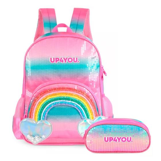 Imagem de Mochila de Costa + Estojo Arco-íris Up4You Rosa - Luxcel