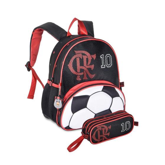 Imagem de Mochila De Costas Com Estojo Duplo Flamengo Creche - Preto