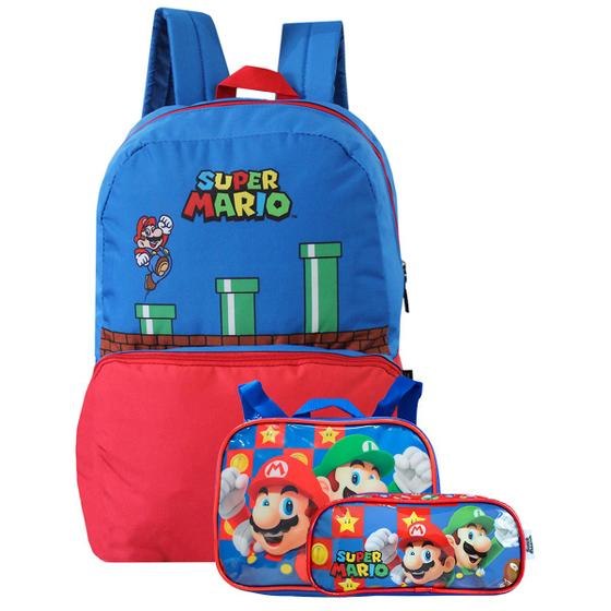 Imagem de Mochila De Costas Com Estojo Escolar e Lancheira Super Mario