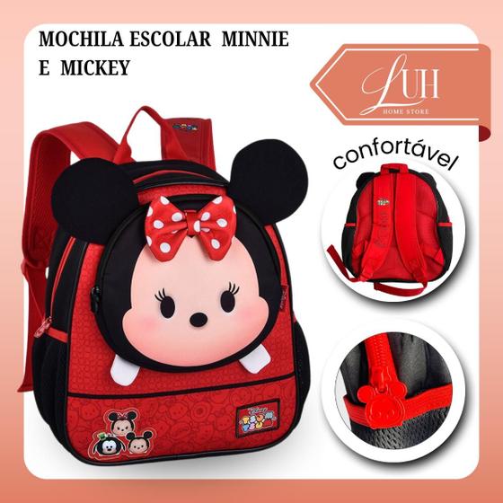 Imagem de Mochila De Costas Escolar Infantil Minnie e Mickey Personagem Disney Volta as Aulas Criança