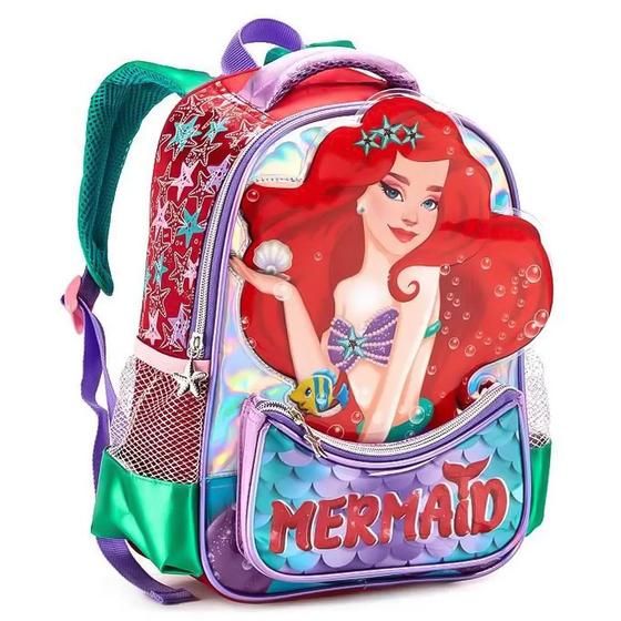 Imagem de Mochila De Costas Escolar Infantil Sereia Ruiva Denlex