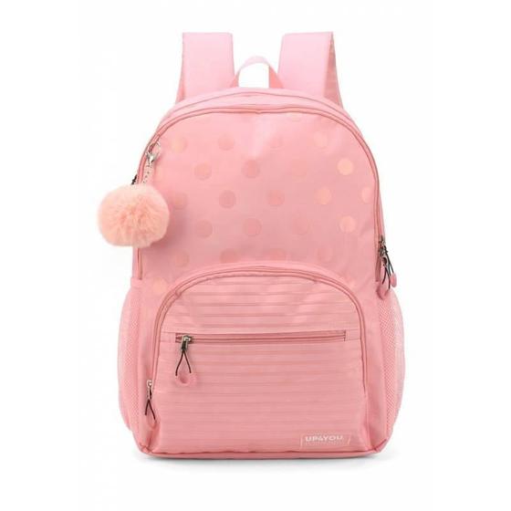 Imagem de Mochila De Costas Escolar Juvenil Poá Rosa Luxcel