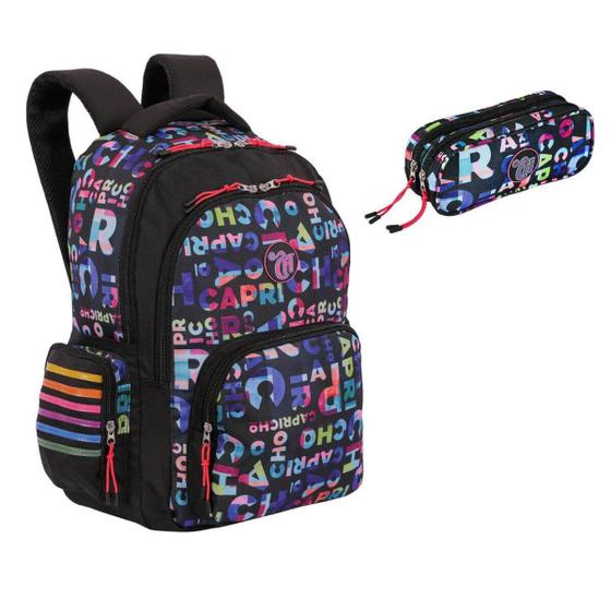 Imagem de Mochila de Costas Escolar Sestini Grande Capricho Party Casual + Estojo Feminino