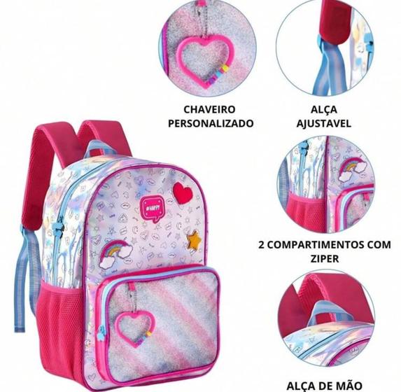 Imagem de Mochila de Costas Holográfica Duas Alças Juvenil Meninas Escolar Clio