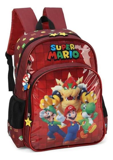 Imagem de Mochila De Costas Infantil Super Mario Com Chaveiro - Vinho