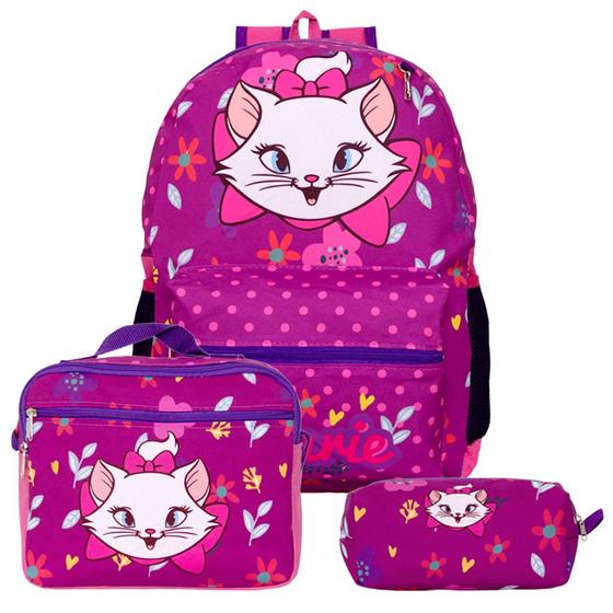 Imagem de Mochila de Costas Menina Gatinha Marie e Lancheira Infantil