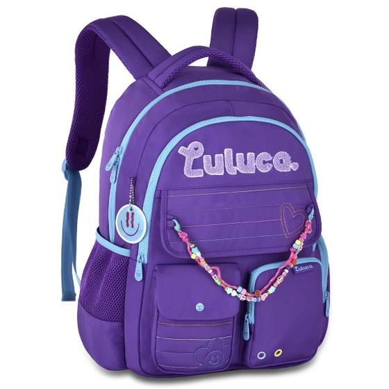 Imagem de Mochila De Costas Original Luluca Meninas Viagens Escolar Passeios Chaveiro De Emoji E Miçangas Coloridas