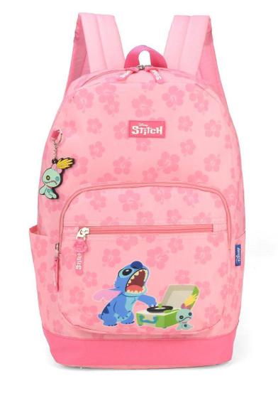 Imagem de Mochila de Costas Stitch Disney Rosa Flores 42cm Luxcel