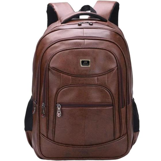 Imagem de Mochila de Couro Preta Grande Notebook Escolar Masculina/Feminina