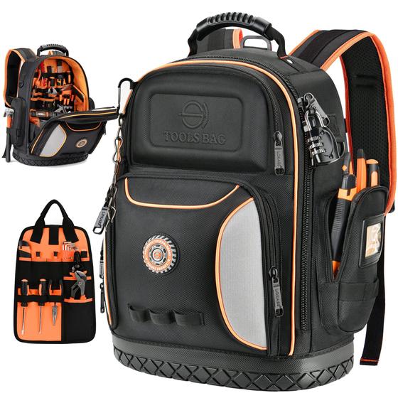 Imagem de Mochila de Ferramentas LOKASS - 75 Bolsos e Presilhas com Cadeado Combinado