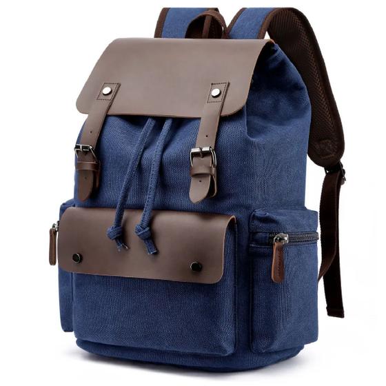 Imagem de Mochila de Lona com Partes em Couro e Compartimento Para Notebook de Até 15.6 Polegadas Impermeável Resistente