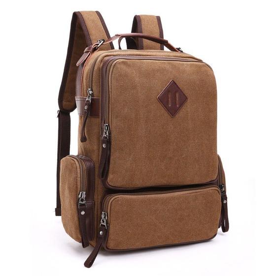 Mochila de Lona Masculina com Partes em Couro Legítimo e Compartimento Para Notebook de Até 15.6 Polegadas Impermeável Resistente de Alta Qualidade e Menor preço em Mochila de Lona Masculina com Partes em Couro Legítimo e Compartimento Para Notebook de Até 15.6 Polegadas Impermeável Resistente de Alta Qualidade e