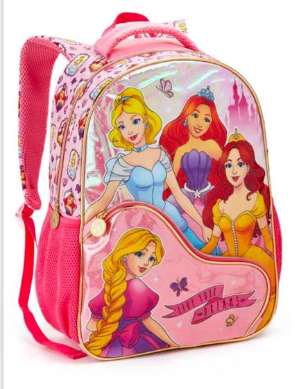 Imagem de Mochila de princessa holografica rosa mochila escolar infantil menina