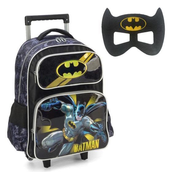 Imagem de Mochila De Rodinha Escolar Batman Infantil Luxcel c/ Máscara