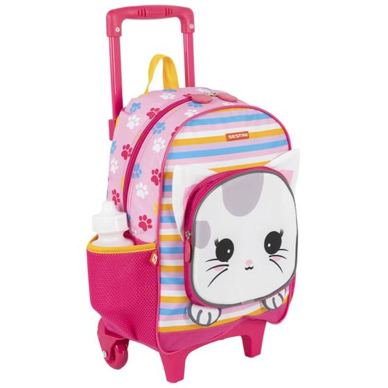 Imagem de Mochila de Rodinha Escolar Creche Infantil Media Kids Cat Sestini Rosa