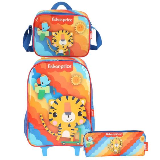 Imagem de Mochila de Rodinha Estojo e Lancheira Fisher Price Tigre