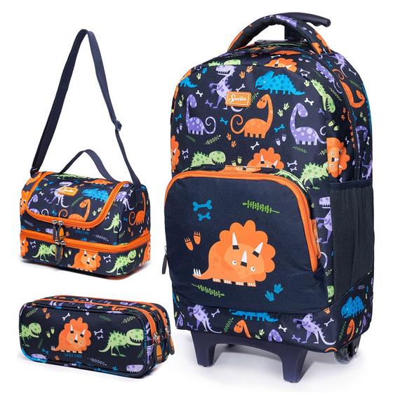 Mochila de Rodinha Kit Com Lancheira e Estojo Spector Dinossauro meninos Menor preço em Mochila de Rodinha Kit Com Lancheira e Estojo Spector Dinossauro meninos