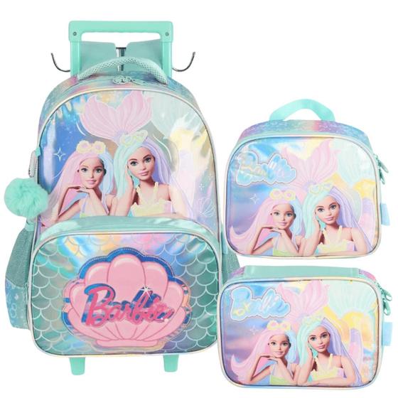 Imagem de Mochila de Rodinha Lancheira e Estojo Barbie Sereia Verde