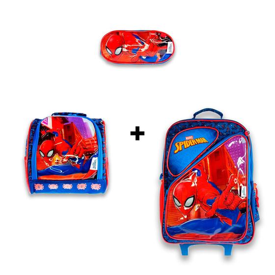 Imagem de Mochila de Rodinha + Lancheira Térmica + Estojo Homem Aranha