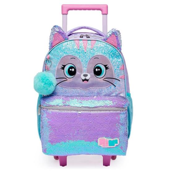 Imagem de Mochila De Rodinha Pack Me Cat Brilhosa Com Orelha Lilás