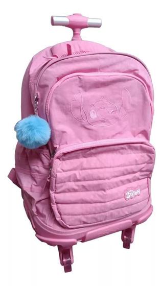 Imagem de Mochila De Rodinha Salmão Stitch Infantil Carrinho Luxcel