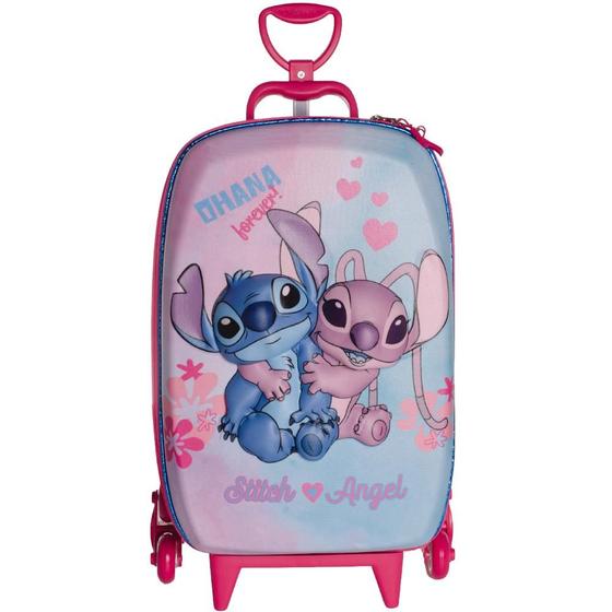 Imagem de Mochila de Rodinhas 3D Maxtoy Stitch e Angel Rosa