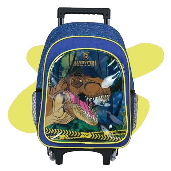 Imagem de Mochila De Rodinhas Azul E Amarelo Raptor Dinossauro Infantil Brw