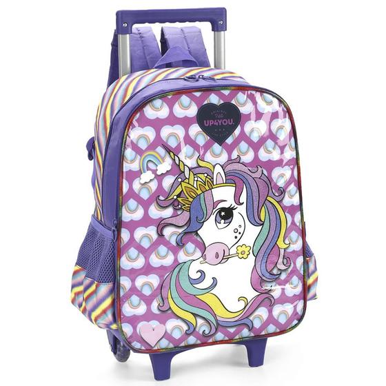 Imagem de Mochila de Rodinhas Com Alça Luxcel Up4You Unicórnio Roxo