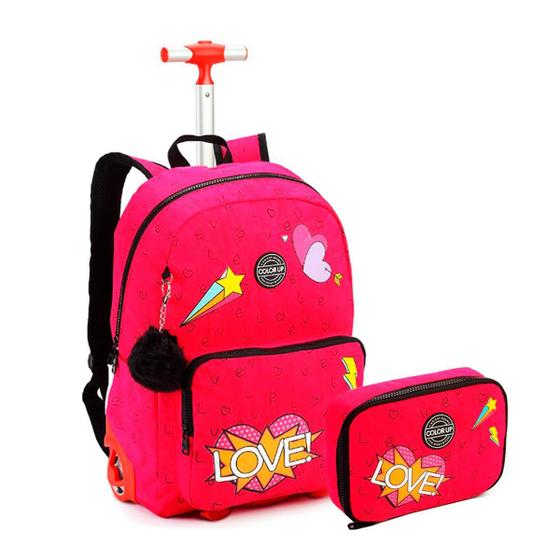 Imagem de Mochila De Rodinhas E Estojo Rosa Colorup - Seanite