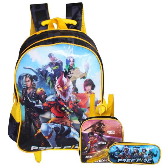 Imagem de Mochila De Rodinhas + Estojo Escolar + Lancheira Free Fire