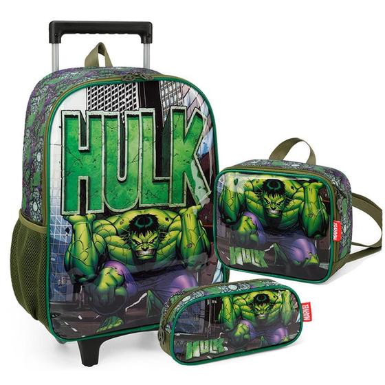 Imagem de Mochila de Rodinhas Hulk Marvel Preto e Verde - Luxcel