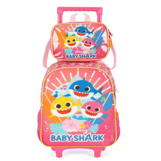 Imagem de Mochila de Rodinhas Infantil Tubarão Baby Shark e Lancheira