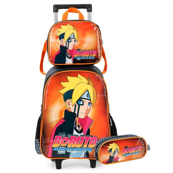 Imagem de Mochila De Rodinhas + Lancheira + Estojo Boruto Uzumaki Lrj