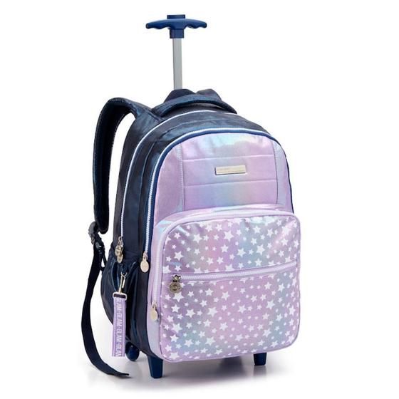 Imagem de Mochila De Rodinhas Lilás Com Estrelas Escolar - Seanite