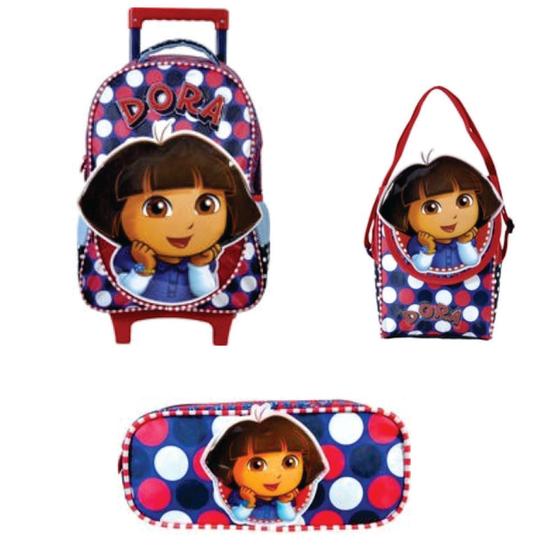 Imagem de Mochila de Rodinhas Mochilete + Lancheira + Estojo Dora Aventureira BFF Poá Azul Xeryus (SKU 11826)