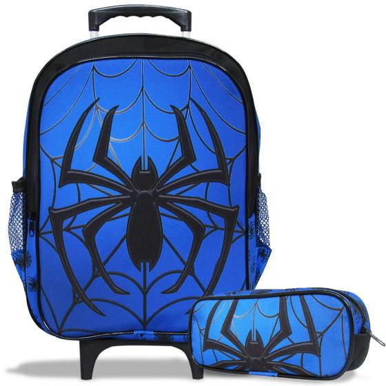 Imagem de Mochila de Rodinhas Tam G e Estojo Vou Leve Cor:Spider Azul