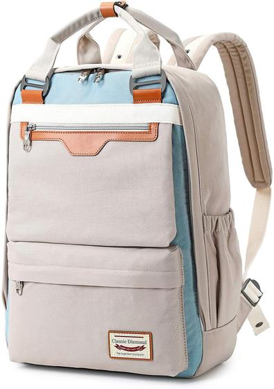 Imagem de Mochila de viagem feminina, mochila escolar resistente à água para laptop de 15,6", cinza
