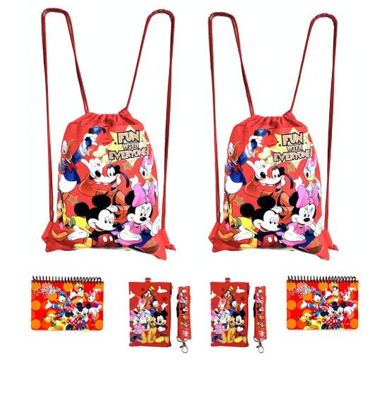 Imagem de Mochila Disney Mickey e Minnie Mouse com Cordão, Porta-Moedas e Caderno de Autógrafos - Conjunto com 6 Peças (Vermelho)