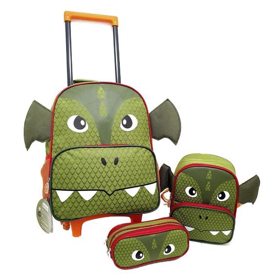 Imagem de Mochila Dragão Kit Escolar Infantil Rodinha Lancheira E