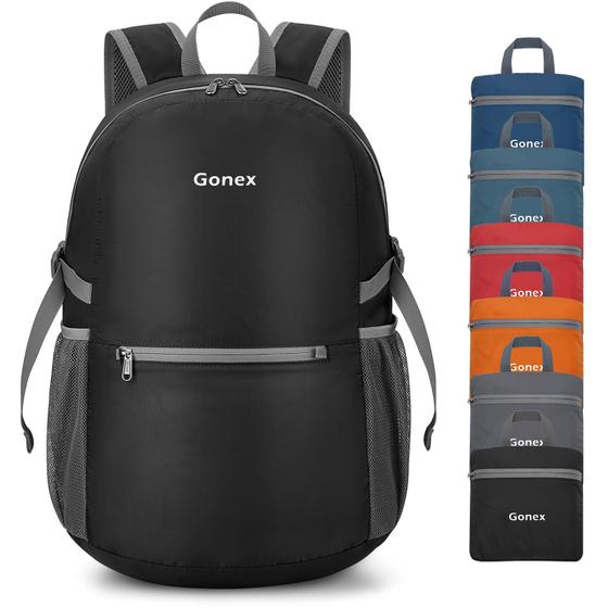 Imagem de Mochila embalável ultraleve Gonex, prática, dobrável, para acampamento, viagem ao ar livre, ciclismo (preta)