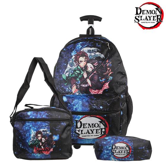 Imagem de Mochila Escola Demon Slayer Rodinha Kit Lancheira+Estojo