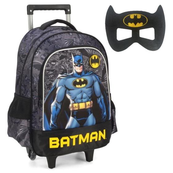 Imagem de Mochila Escolar 3D de Rodinha Batman Luxcel Preto c/ Máscara