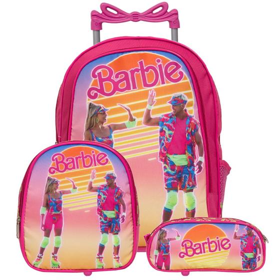 Imagem de Mochila Escolar Barata Barbie Rodinhas Lancheira Infantil