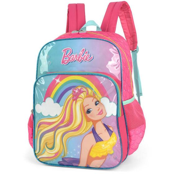 Imagem de Mochila Escolar Barbie Gd 3 Bolsos Turquesa