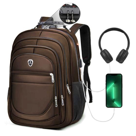 Imagem de Mochila Escolar Bolsa Executiva Grande Espaço para Notebook Cabo Fone de Ouvido e USB Alça de Mão