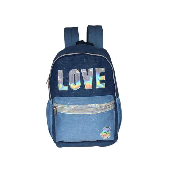 Imagem de Mochila Escolar Bolsa Feminina Glitter Purpurina Love Denlex