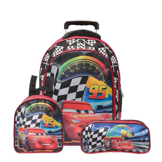 Imagem de Mochila Escolar Carros Disney Rodinha Kit Lancheira+Estojo